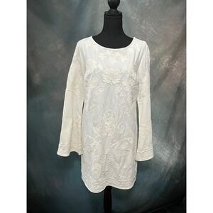 Juicy Couture White Embroidered Tunic Dress Long Sleeve Medium Women